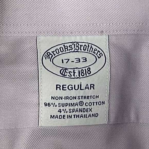 Brooks Brothers 17 33 Non Iron Stretch Dress Shirt Light Purple Regular Fit - Picture 3 of 5
